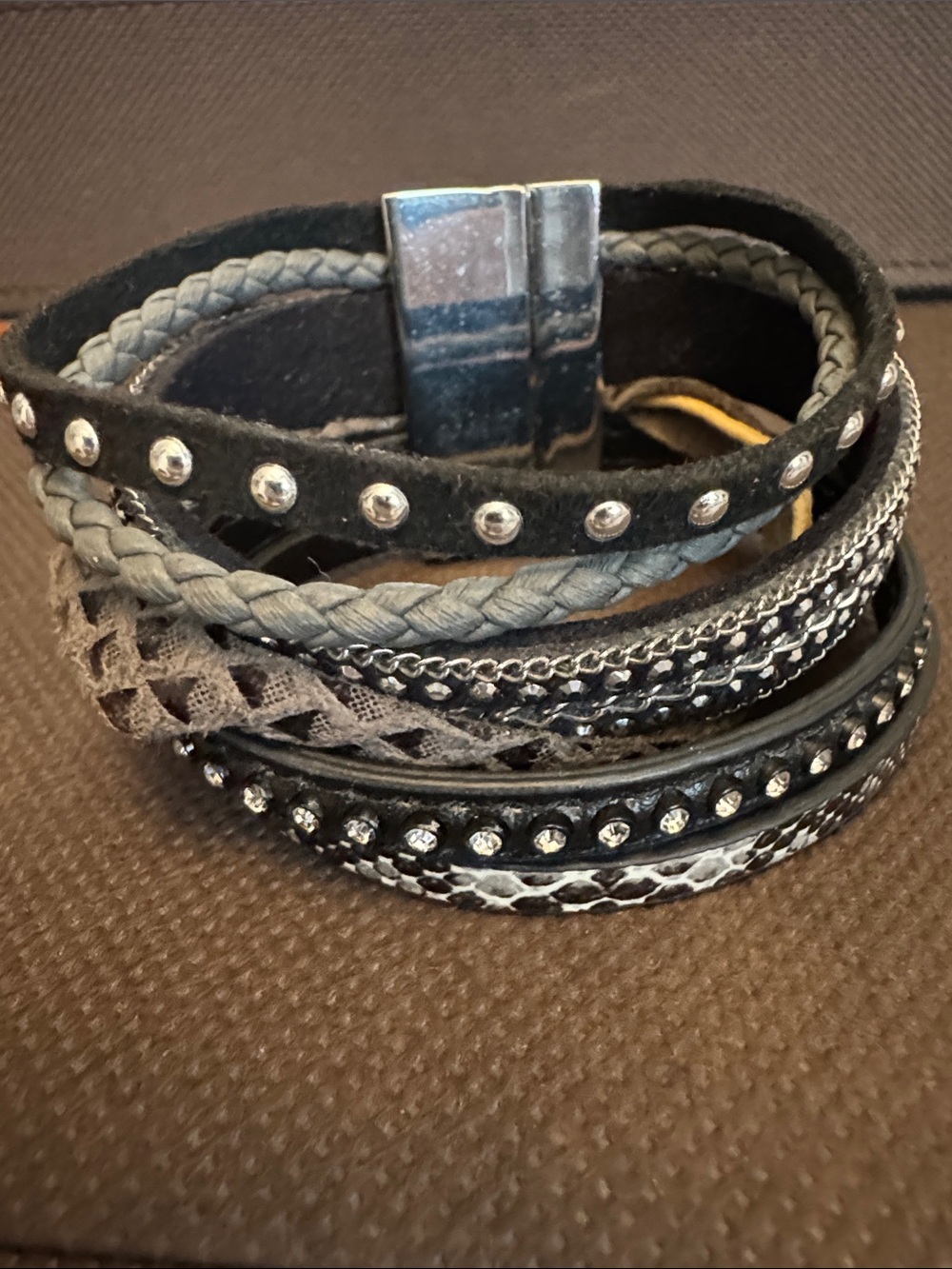 Men's Black Multi-Texture Wrap Bracelet